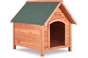 CADOCA® Hundehütte FSC®-zertifiziertes Massivholz 82x72x85cm Dachluke Spitzdach Garten Hundehaus Tierhaus Wetterfest