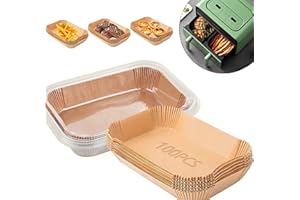 MRCHEN 100 Piezas Papel Para Freidora de Aire, 21 x 14 cm Papel Freidora Aire, Papel Horno Freidora Aire, Papel Air Fryer Cuadrado Doble Zona, Papel Air Fryer Apto Para Freidora de Aire Vaporera Microondas