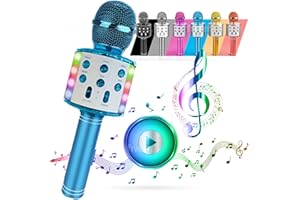 ATLAS SHOP ON-LINE ATLAS Microfono Karaoke Wireless Bluetooth USB LED Flash Microfono Portatile per promozione regalo Altoparlante wireless per feste famiglia Anche per far giocare i bambini microfono bambini (BLU)