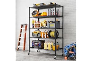 Forthcan Heavy Duty Garage Shelving Unit - 182.9x91.3x45.7 cm - Adjustable Wire Shelving Unit Storage Shelves with Wheels, 5 Tier, Black