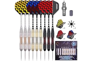 TURNART Dardos Punta de Acero 9 Piezas de 24 Gramos con 18 Ejes de Aluminio, 27 Plumas 5 Patrones, 20 Anillos de Goma, Estuche de Regalo de Dardos