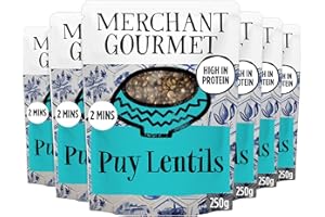 Merchant Gourmet Simply Cooked Puy Lentils - High in Protein, Low Fat, Source of Fibre & Vegan - Pack of 6 x 250g Ready-to-eat Pouches