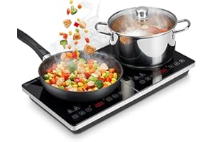 ‎SOMMERTAL Sommertal Induktionskochfeld 2 Platten 3500W - Super Slim Design, tragbar, bis 240 °C, 4h Timer, Touch-Bedienung, Induktionskochplatte doppelt, Induktionsplatte, Induktionsfeld