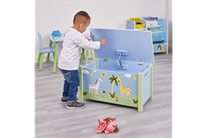 Liberty House Toys, TF5005, Safari Hinged Wood Toy Box, Big Toy Box, 49.5cm H x 68cm W x 39cm D, Blue