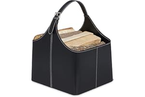 ‎RELAXDAYS Relaxdays Kosz na drewno kominkowe, ze sztucznej skóry, do przenoszenia i przechowywania, kosz kominkowy z uchwytem, czarny