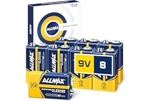 ALLMAX BATTERY Allmax 9V (6LR61) Maximum Power Alkaline Batteries (8 Count) – Ultra Long-Lasting, Leakproof Design, 7-Year Shelf Life, Maximum Performance, Perfect for Smoke Detectors (9 Volt)