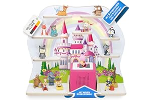‎STADTECKEN stadtecken Holzregal für Musikbox I Geeignet für die Toniebox und ca. 50 Tonies I Perfekte Tonie Aufbewahrung im Kinderzimmer I Zum Aufstellen oder Aufhängen I Märchenschloss, groß