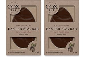 COX & CO Cox&Co. - 2 x 70g Medium Flat Easter Egg Bars | 85% Single Origin Dark Chocolate and Raw Cacao Nibs | Easter Gift For Adults | Natural Roasted Raw Cacao Nibs | Vegan Friendly