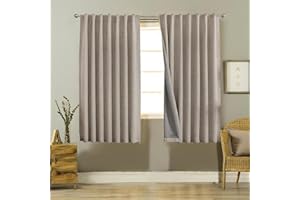 Joydeco 100% Rideau Occultant, Lin Rideaux Thermique Isolant Anti Froid et Chaleur Opaque Lumiere à Languette Arrière et Passe TringleIsolation Anti Bruit UV Chambre Maison Salon