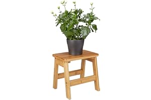 Relaxdays fotpall RUSTICO av bambu, liten sittpall och fotpall, träpall med mått ca 27 x 29 x 24 cm, barnpall, natur