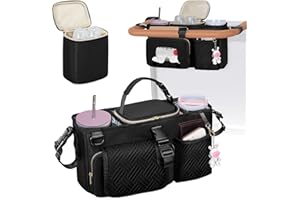 Prokva Parent Console Stroller Organizer Compatible with WONDERFOLD W2, Wagon Stroller Caddy with 2 Insulated Cup Holders, A Removable Cooler Bag, Black (Empty Bag)