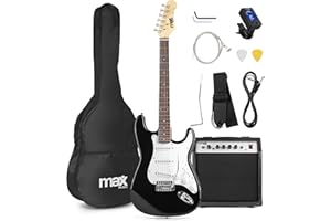MAX Pack Guitare Électrique GigKit avec Amplificateur 40 Watts - Noir, Livré avec de Nombreux Accessoires, une Housse, des Médiators et un Accordeur Numérique, Idéal pour les Débutants