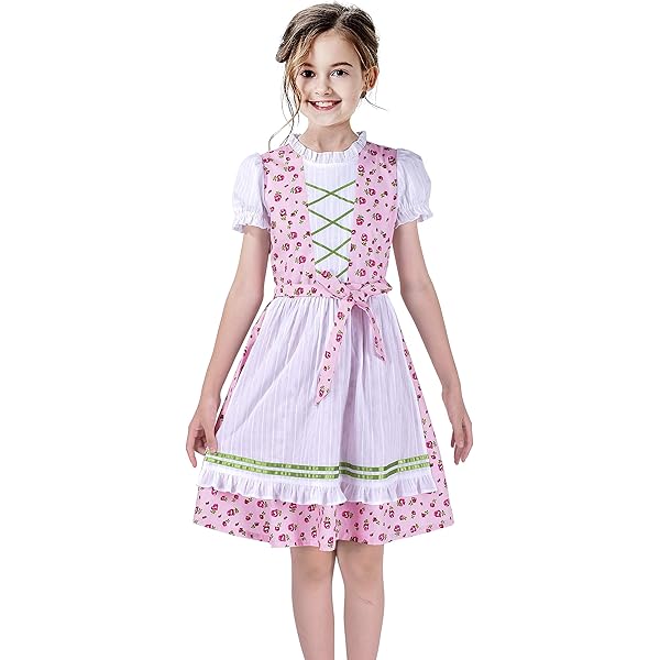 Dirndl Mädchen Set Grau-Rosa - Traditionelles Bayerisches Trachtenkleid Mit Bluse & Schürze Gr.110-160