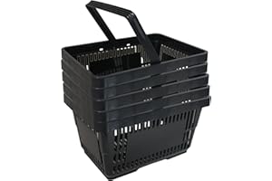GERSO 5 cestas de la Compra de plástico, Cesta de la Compra, supermercado, plástico con asa, 21 litros, apilables, Color Negro