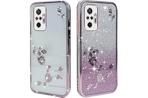 ATISIJIE Funda para Xiaomi Redmi Note 10 Pro 4G,Suave TPU [Acabado Brillante con Diamantes Adecuado para niñas y Mujeres Case-Rosa