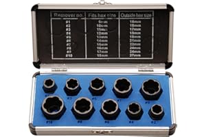 BGS DO IT YOURSELF BGS Diy 20210 | Jeu de douilles spiralées/extracteur de vis | 10 mm (3/8") | profil hélicoïdal 9-19 mm | 10 pièces