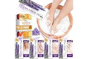 nbc BeautiLab Foot Soak Set: Bubble Salt, Sugar Scrub, Massage Mask, Massage Lotion in a Box, 4 Step Foot Spa Kit for Dry Feet, Softens Calluses, Tired Feet (3 Set, 3 Set Lavender scent)