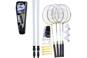 Baseline 4 Player Badminton Set, Includes 4 Rackets, 2 Shuttlecocks, Net and Poles, Outdoor Garden Game for Kids & Families, Portable with Carry Bag