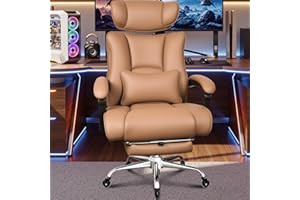 BASETBL Gaming Chair Big Tall Heavy Duty 440lbs 200kg Office Chair, Extra Wide PU Leather Ergonomic Executive Computer Desk Chair with Adjustable Headrest Footrest Lumbar Support Rubber Casters, Brown