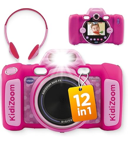 VTech - KidiZoom Duo FX blauw, digitale camera voor kinderen, foto, selfie, video, kleurenscherm, stripstudio, filters en grappige effecten, cadeau voor kinderen van 4 jaar tot 12 jaar - inhoud in het