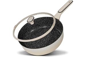 STONELINE Sauteuse 28 cm, poêle en aluminium die-cast haute, Revêtement Antiadhésif avec de vraies particules de pierre, adaptée à l'Induction et au Four, Couleur Crème