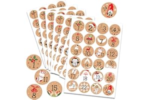 HOWAF 192pcs Christmas Advent Stickers 1-24, Round Kraft Countdown Stickers DIY Advent Calendar, Gift Sealing, Xmas Party Supplies, 8 Sheets, 4cm