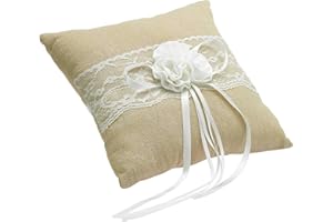 ‎EINSSEIN EinsSein Ringkissen Hochzeit Jute 20x20 cm Beige | Edles Traukissen für Eheringe im Vintage Stil mit Satinband | Natürlicher Ringhalter für Standesamt & Zeremonie