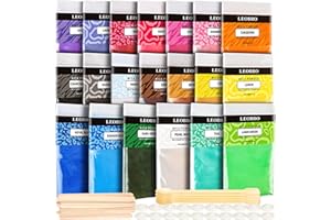 LEOBRO Epoxidharz Farbe 20 Farben, Mica Pulver 200G Metallic Pigmentmit, löffel, Rührstäbchen und Fingerschutz, Mica Powder, Epoxy Resin Farbe für Epoxidharz, Seife, Gießharz, Badebombe, DIY