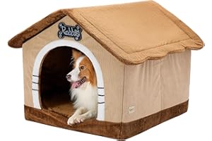 Jiupety Hundehöhle Hundehütte Indoor mit Rahmen, Gemütliche Hundehaus für Drinnen, Hundebett mit Dach für 11-27 kg, 2XL Größe 76x66x64 cm, Brown