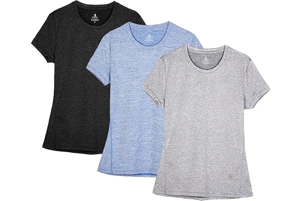 icyzone Femme T-Shirt de Sport à Manches Courtes Sèche Vite Fitness Running Tops, Lot de 3