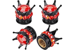 FRIENDA 4 Tapas de Válvula Brillante Cubiertas de Casquillos de Neumático de Coche de Corona de Diamante Artificial de Cristal Hecho a Mano Cromados, Atractivos Accesorios a Prueba de Polvo (Red and Black)