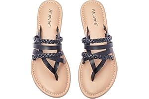 Ataiwee Women's Flat Slide Sandals - Ladies Thong Plait Toe Dress Classic Soft Flat Sandals.
