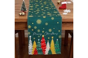 WD&CD Świąteczny bieżnik na stół, dekoracja stołu z lnu, dekoracja stołu do salonu, wewnątrz i na zewnątrz, dekoracja świąteczna, nadaje się do prania, 183 x 33 cm (choinka)