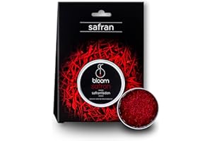 ‎BLOOM SAFRAN Safran 1g | Super Negin Safranfäden der Spitzenkategorie I bloom safran I – Premium Qualität – | Saffron Azafran Gewürze für Paella, Risotto, Fisch, Fleisch, Reisgerichte, Safran Tee