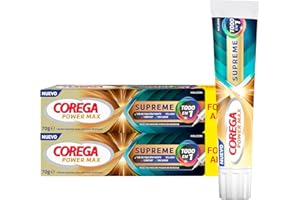 Corega Supreme Todo en 1, Crema Fijadora Para Prótesis Dentales, Con la Mejor Tecnología de Poder de Mordida de Corega, Fijación Fuerte, Sellado, Comodidad, Sin Sabor, Pack de 2 x 70 g