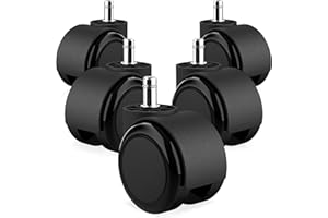 RAVN HAMAN Juego de 5 Ruedas para sillas giratorias de oficina 11 mm x 22 mm - Ruedas para suelos duros de hasta 175 kg - Fácil instalación sin herramientas, Poliuretano (PU), negro
