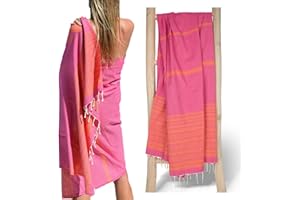 ZusenZomer Fouta Hammam ręcznik kąpielowy XXL, ręcznie tkany, tunezyjski ręcznik plażowy dla kobiet i mężczyzn, chłonny, lekki ręcznik do sauny, 100% bawełna (różowo-pomarańczowy)