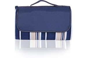 Sekey Couverture Tapis de Pique-Nique imperméable Couverture Pliable pour Camping Tapis de Plage composée de Trois Couches (Polaire, Coton Perle et PEVA) et avec poignée Portable, 200 x 200cm