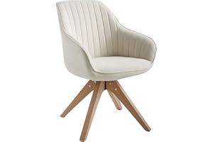 Zouron Swivel Desk Chair Mid Century Modern Velvet Accent Chair Dining Chair with Oak Wood Legs for Home Office/Living Room/Bedroom (Offwhite)