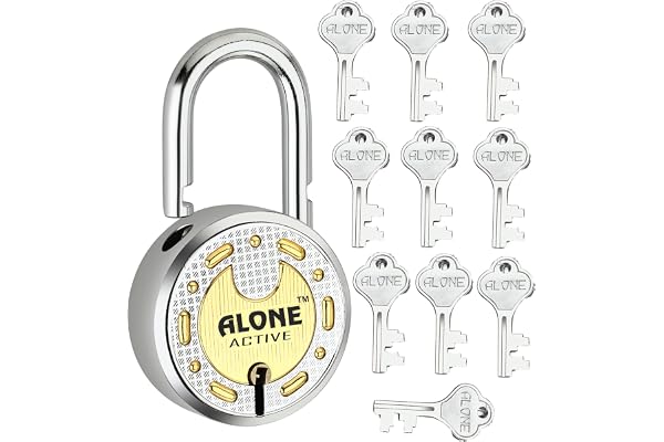 FITHOME Alone Locks 65Mm 10 Keys Padlock Steel Body Double Locking 8 Levers Lock And Keys For Home Door Gate Shop Shutter Lock Padlock Chrome Finish Rust Proof (Pack Of 1)