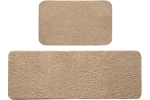 MIULEE Tapis de Toilette Antidérapant Tapis Absorbant Tapis Moelleux Microfibre Rectangulair Beige 40x60CM+45x120CM