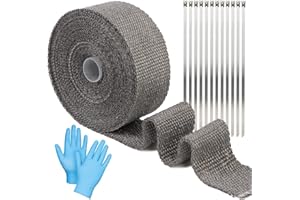 REAQUE 50mm X 10m Benda Termica per Scarico Marmitta, Nastro Termico Isolante in Fibra Moto, Protezione Calore Nastro Bende Termiche Scarico Moto per Tubi di Scarico per Auto e Moto (Grigio)