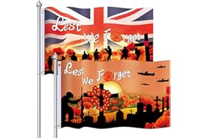 JUNEBRUSHS 2 Pack Lest We Forget Flag, 3 X 5 Ft Remembrance Day Flag Vivid Color Polyester Sunday Flag for War Heroes Soldiers Armed Forces Remembrance Day Decorations