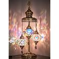 Lustre à Brancher Style Marocain/turc - 5 Globes En Verre Mosaïque, 100% Fait Main - Longueur ~100 Cm, Ampoules E12