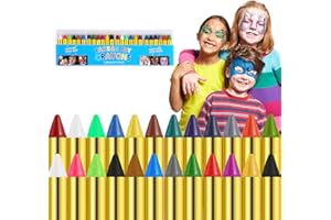 Clundoo Schminkstifte Kit, 24 Farben Gesichtsfarbe Schminkstifte, Sicher und Ungiftig, Abwaschbare Gesichtsfarben für Geburtstagsfeie Kindertag Fasching Weihnachten Halloween