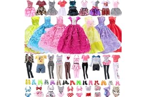Acehome Juego de 25 piezas de ropa de muñeca Barbie, 3 vestidos de fiesta + 5 vestidos + 5 tops + 5 pantalones + 2 trajes de baño bikini + 5 zapatos, mini vestidos conjunto completo de trajes de moda