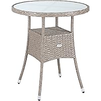 Casaria Poly Rattan Balkontisch Ø 60 x 74 cm Milchglas Rund Gartentisch Beistelltisch Tisch Gartenmöbel Grau Beige