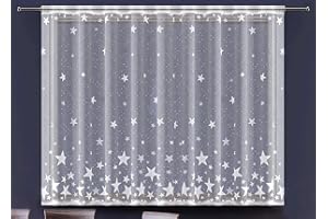 MforStyle White Net Curtain STARS - READY TO HANG - HEMMED EDGES - SLOT TOP - MANY SIZES - WIDTH Sold by Metres - DROP: 48" (122cm)