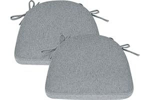 baibu Set of 2 Chair Cushion with Ties for Dining Chairs [43x42x5 cm] Non Slip Kitchen Dining Chair Pad and Seat Cushion with Machine Washable Cover - Light Gray