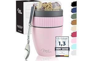Milu Muesli Cup to go 400ml I izolowany kubek na jogurt do musli I szczelny kubek z łyżeczką do jogurtu/owsianki (Różowy)